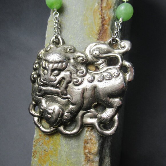 Guardian Lion Necklace Silver Copper Imperial Fu Dog - Picture 1 of 6
